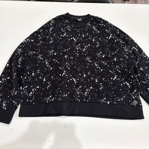 Zelos Mens 2XLT Black White Paint Splatter Raglan Crewneck Sweatshirt Big & Tall
